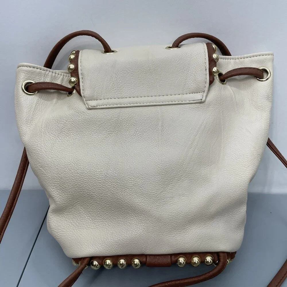 Big Buddha Mini Small Bucket Backpack Shoulder Bag Cinch Studded Cream Beige
